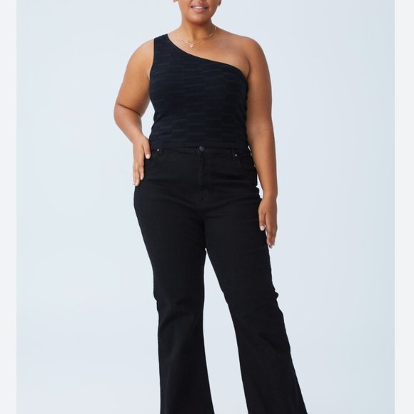 Cotton On Curve Twiggy Jacquard Black Texture One Shoulder Top NWT - Picture 2 of 4